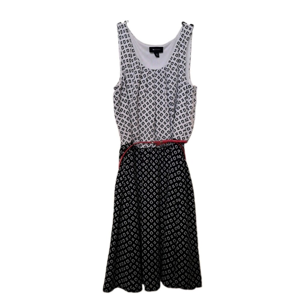 AB Studio Womens Dress Medium Black White Sleeveless Geometric